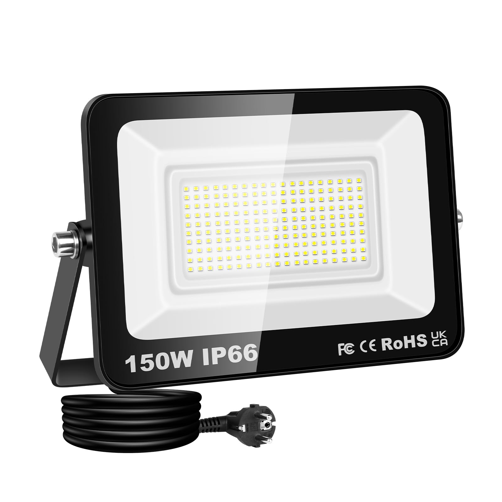 SKYWORLD 150W LED Außenstrahler 1x IP66 Wasserdicht | 6000K Kaltweiß | Superhell mit Stecker | Für Garten, Hof, Garageneinfahrt & Außenbereich