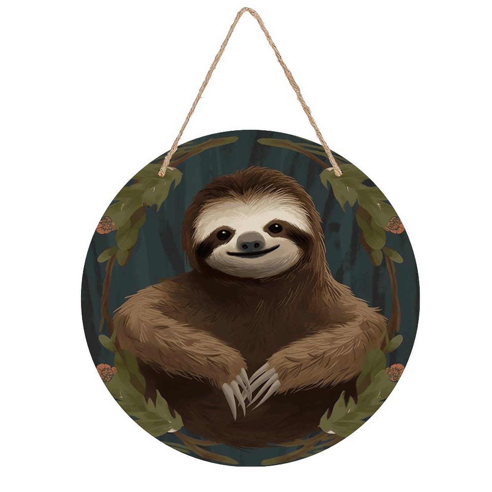 Sloth Round Wooden Ornaments Unique Wood Decorative Paintings for Christmas Retro-Style Wooden Door Hanger for Crafts Home Holiday Decor Bar 7.87 Inch