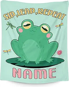 Mercuryelf Custom Frog Throw Blanket - Soft, Fuzzy & Warm - 60x80 Inches Flannel Blankets for Bed, Couch - Light Green Funny Throws Gift for Adults