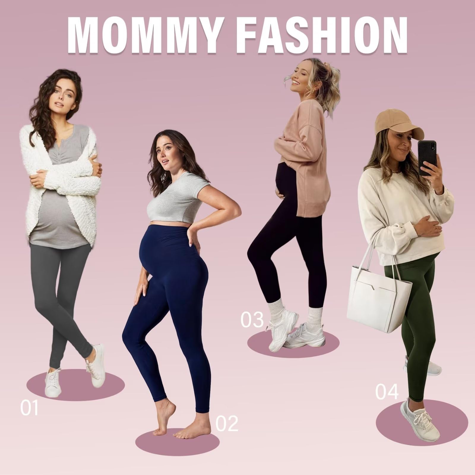Sundwudu Paquete de 2 leggings de maternidad sobre el vientre, pantalones de yoga de cintura alta para mujer, pantalones de entrenamiento activo con bolsillos