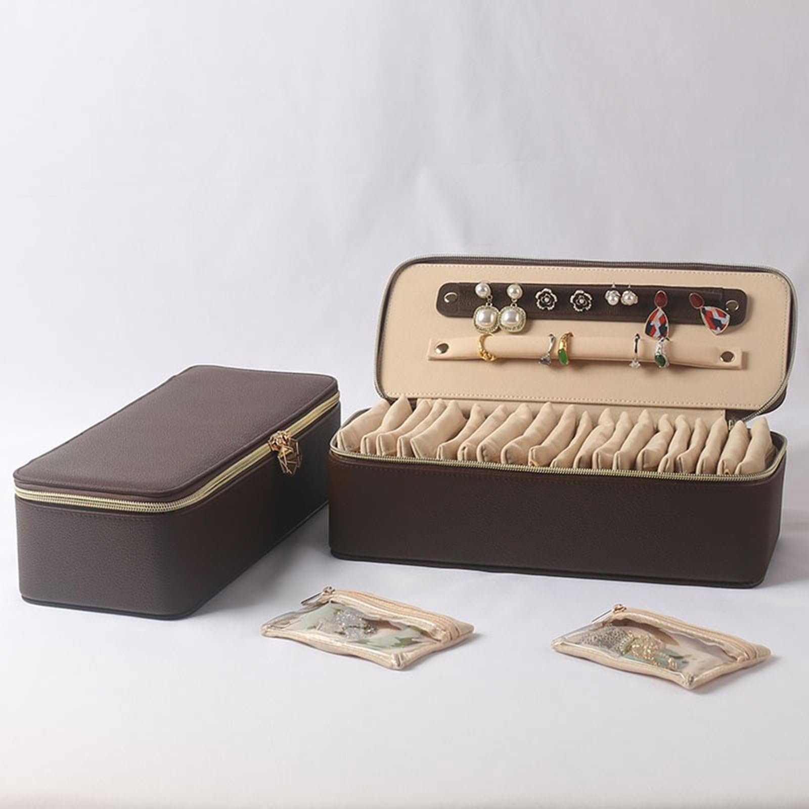 Schmuckschatulle mit mehreren Fächern, reisefreundliches Design, 20 Taschen, PU Materialien, Organizer für Ohrringe, Halsketten, sichere Schließung, Aufbewahrungslösung, PU Schmuck Aufbewahrungsbox