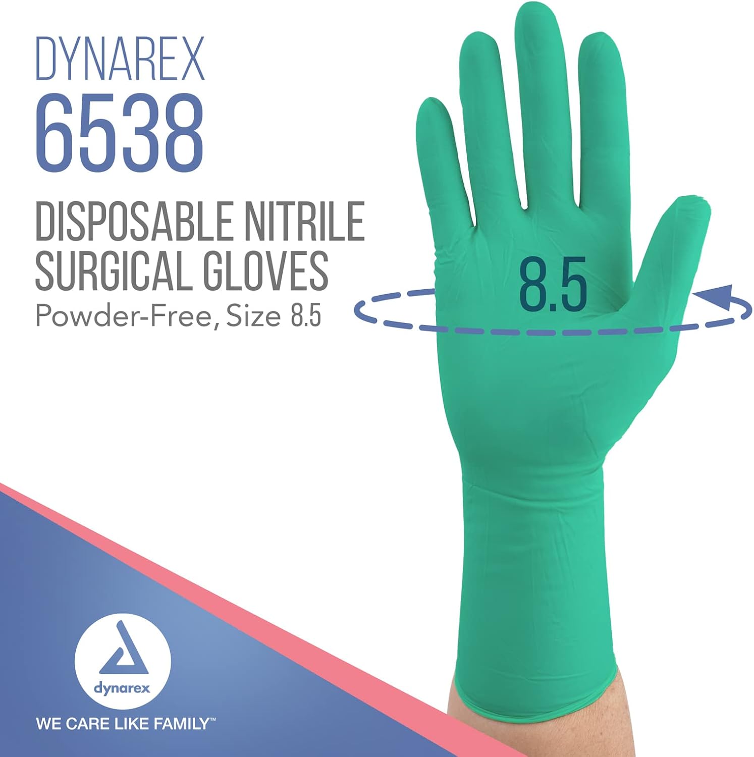 Dynarex Sterile Disposable Nitrile Surgical Gloves, Powder-Free, Professional Medical and Healthcare Use, Green, Size 8.5, 1 Box of 50 Pairs