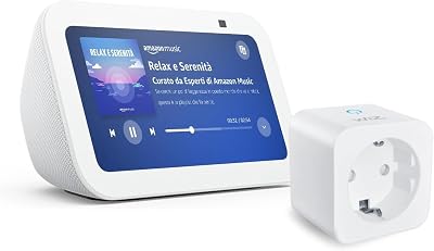 Echo Show 5 (Ultimo modello) | Bianco + WiZ Presa intelligente, compatibile con Alexa – Kit di base per Casa Intelligente