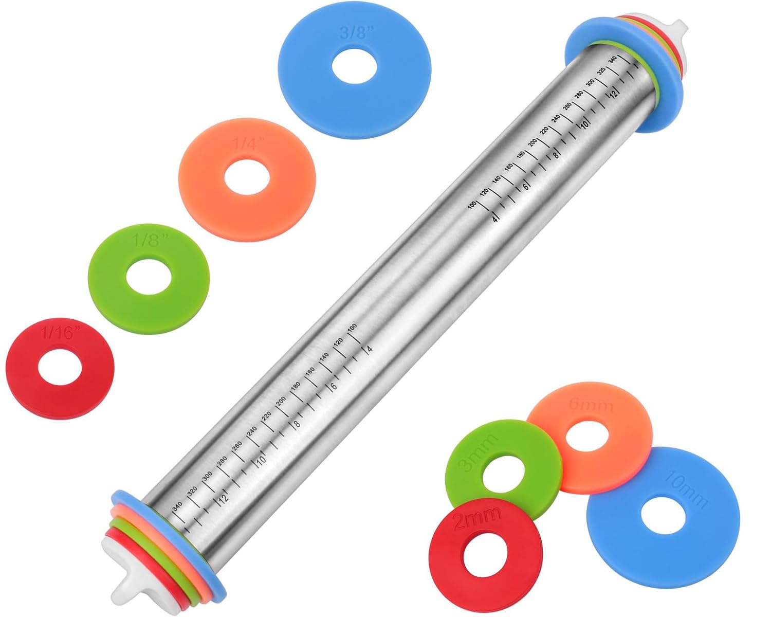 Mattarello In Acciaio Inox Regolabile - Con 4 Distanziatori, 35 Cm - Antiaderente Per Pizza, Pasta E Biscotti - Foto 3