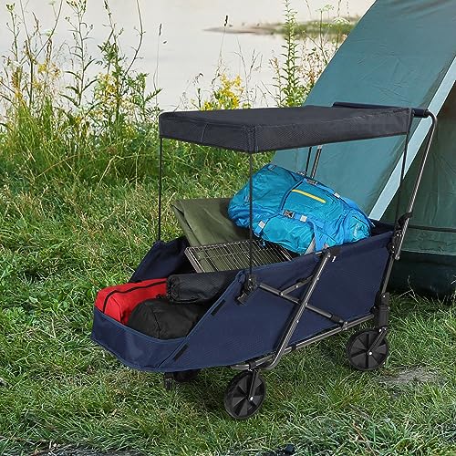 REDCAMP Collapsible Garden Cart Dog Wagon, Heavy Duty Folding Pet Wagon with Open Tailgate & Waterproof Removable Canopy for Outdoor Camping Shopping Sports