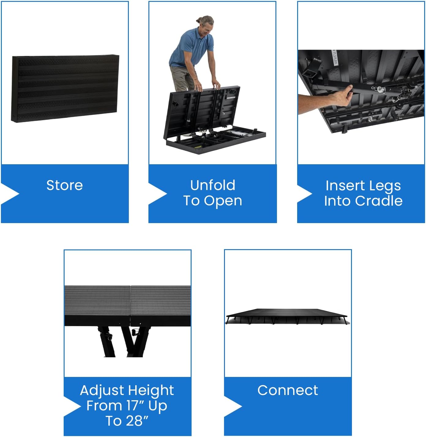 MyS-ის ეტაპობრივი ვიზუალური სახელმძღვანელოtagელექტრონული აწყობა: შენახვა, გაშლა, ფეხების ჩასმა