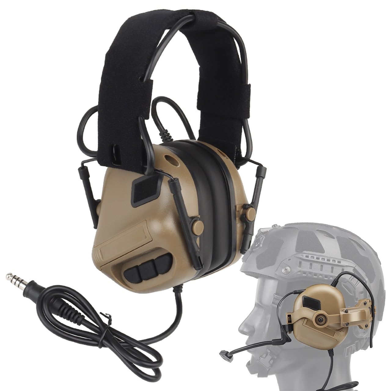 Casque Fast Tactique Et Protège-Oreilles De Sécurité avec Microphone Amovible Et Adaptateur De Rail Réglable À 360° pour La Protection des Oreilles, Sport CS Game Cosplay