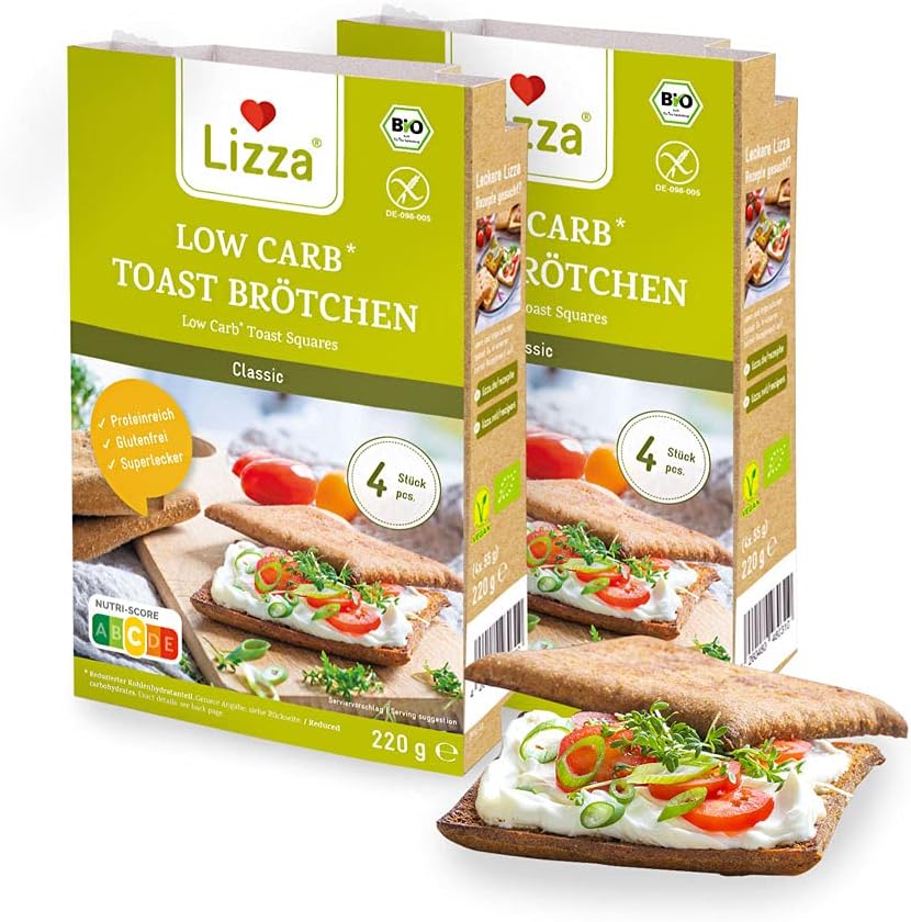 Lizza - Low Carb Classic Toast Squares - 94% Less Carbs - 16 Units - Gluten Free - Vegan - Protein & Fibre - Keto Bread - Diabetic Diet Friendly