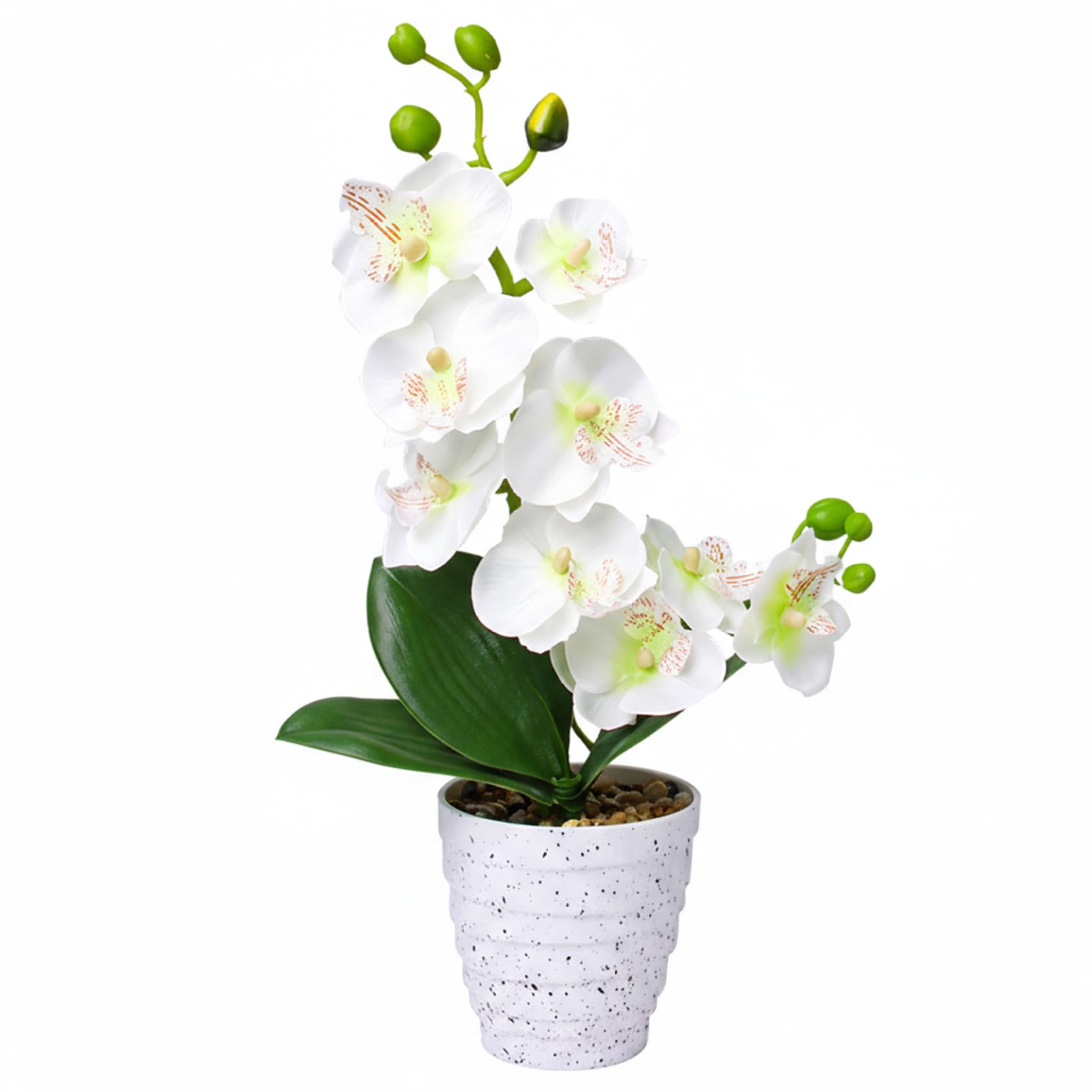 Latemeia Artificial Orchids, 32cm White Faux Flowers in Vase for Home Decor, Lifelike Silk Orchid Plant for Wedding Table Centerpiece, Party Decors