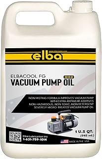 ELBACOOL Food Grade Vacuum Pump Oil, ISO VG 32, Synthetic, HYDROTREATED, Clear, Compatible Edwards, Welch, LEYBOLD, AGILENT. Automotive, Electrical and Mechanical Systems. 1 GL Made in USA