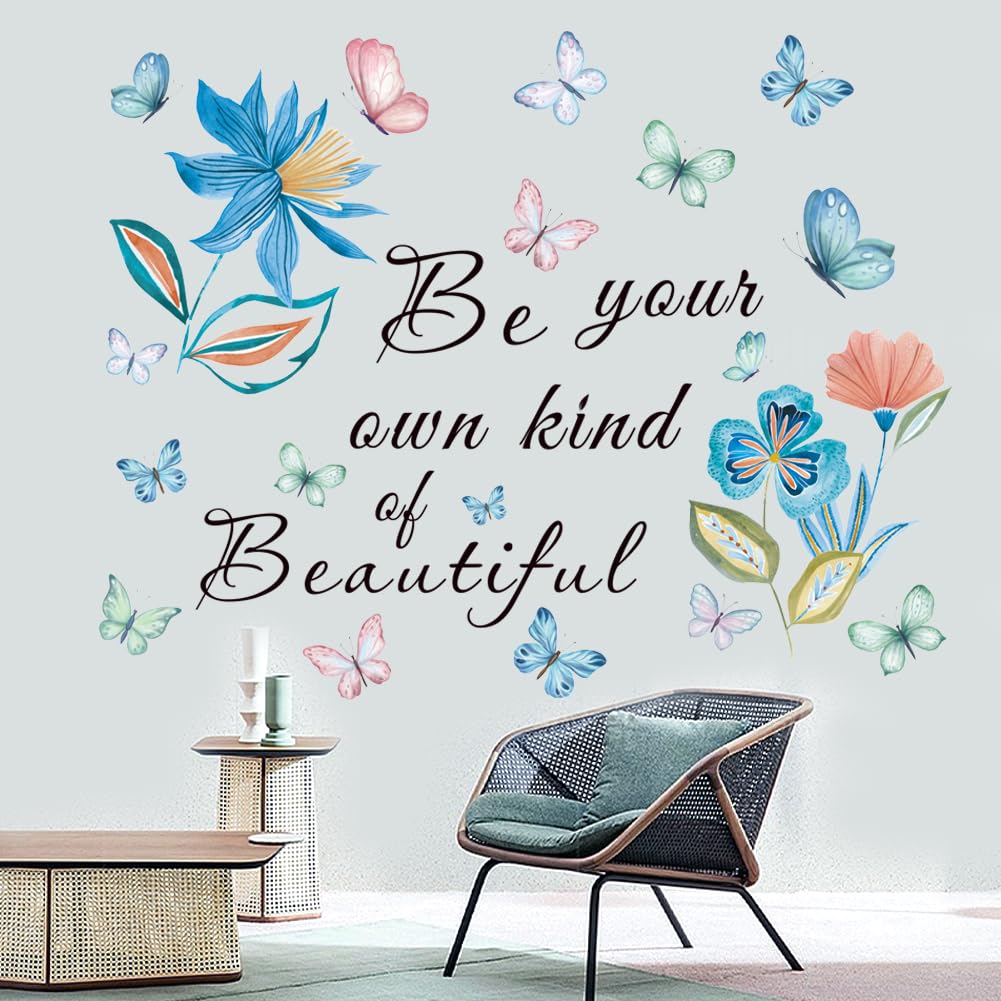 Flenlow Inspirational Quotes Wall Decals Flower Wall Stickers Positive Saying Wall Decor Stickers Motivational Wall Art Sticker for Women Girls Home Bedroom Living Room Bathroom