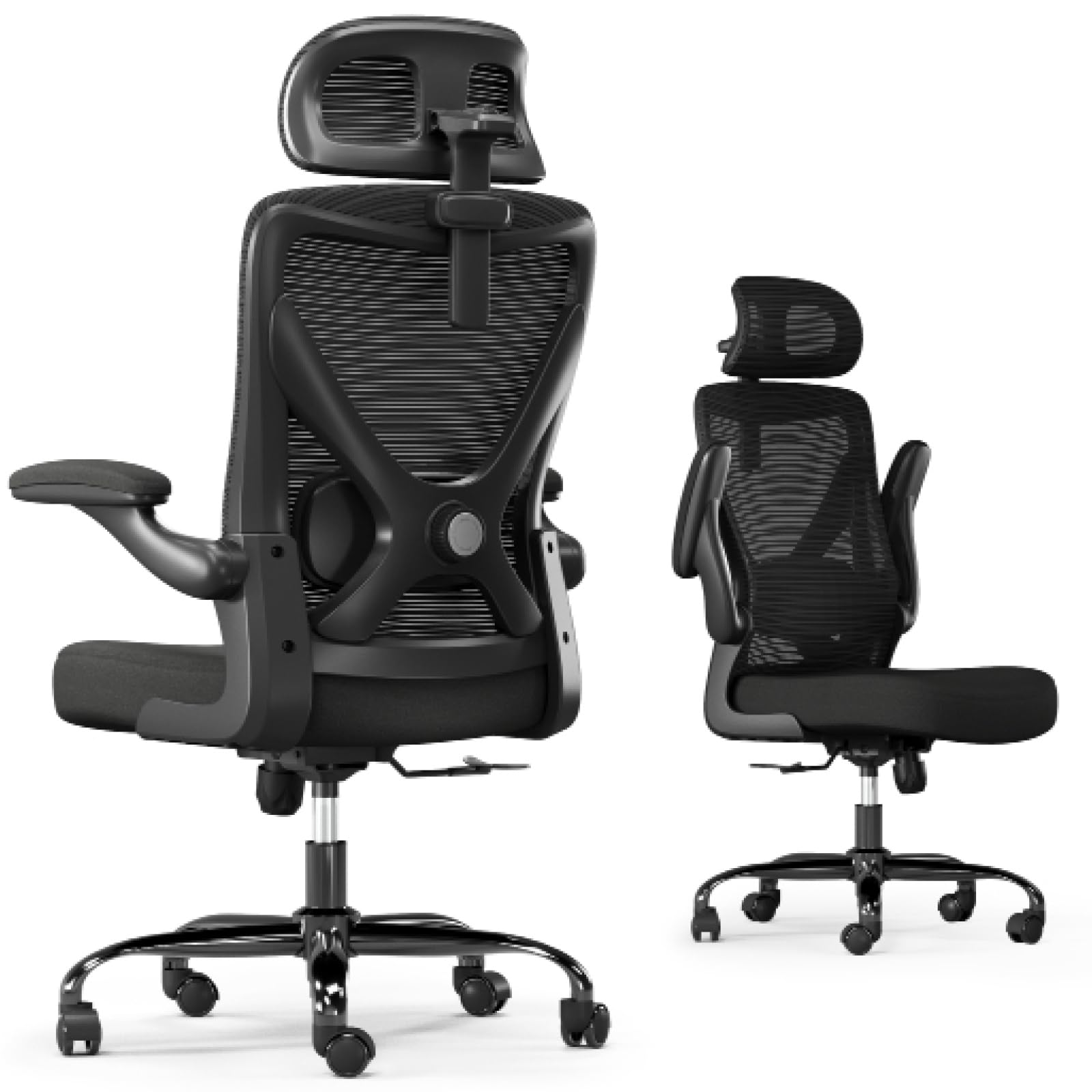 TRALT Bürostuhl - Ergonomischer Bürostuhl mit Verstellbare Lordosenstütze Kopfstütze Office Desk Chair - Gaming Stuhl in X-Form Büro Stuhl - Schreibtischstuhl Computerstuhl 150kg Schwarz