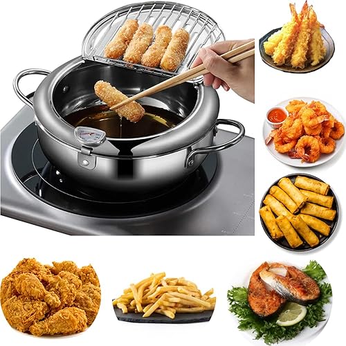 Miniatura 9 de SASHA SQUARE Olla de acero inoxidable estilo japonés con termómetro y tapa de drenaje para quitar el aceite adicional en la olla