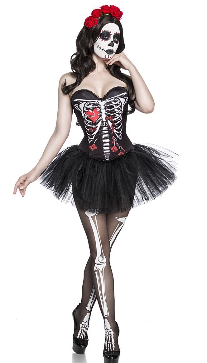 Bristol Novelty Lady Bones Damen-Knochen-Kostüm – Schwarz, Einheitsgröße 38-42, Für Halloween & Mottopartys