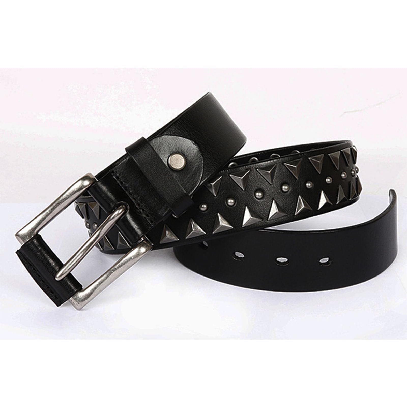 Metallnietengürtel For Herren Und Damen, Dornschließe Aus Legierung, Punkrock, Personalisierter Dreieckiger Nietengürtel Aus Rindsleder
