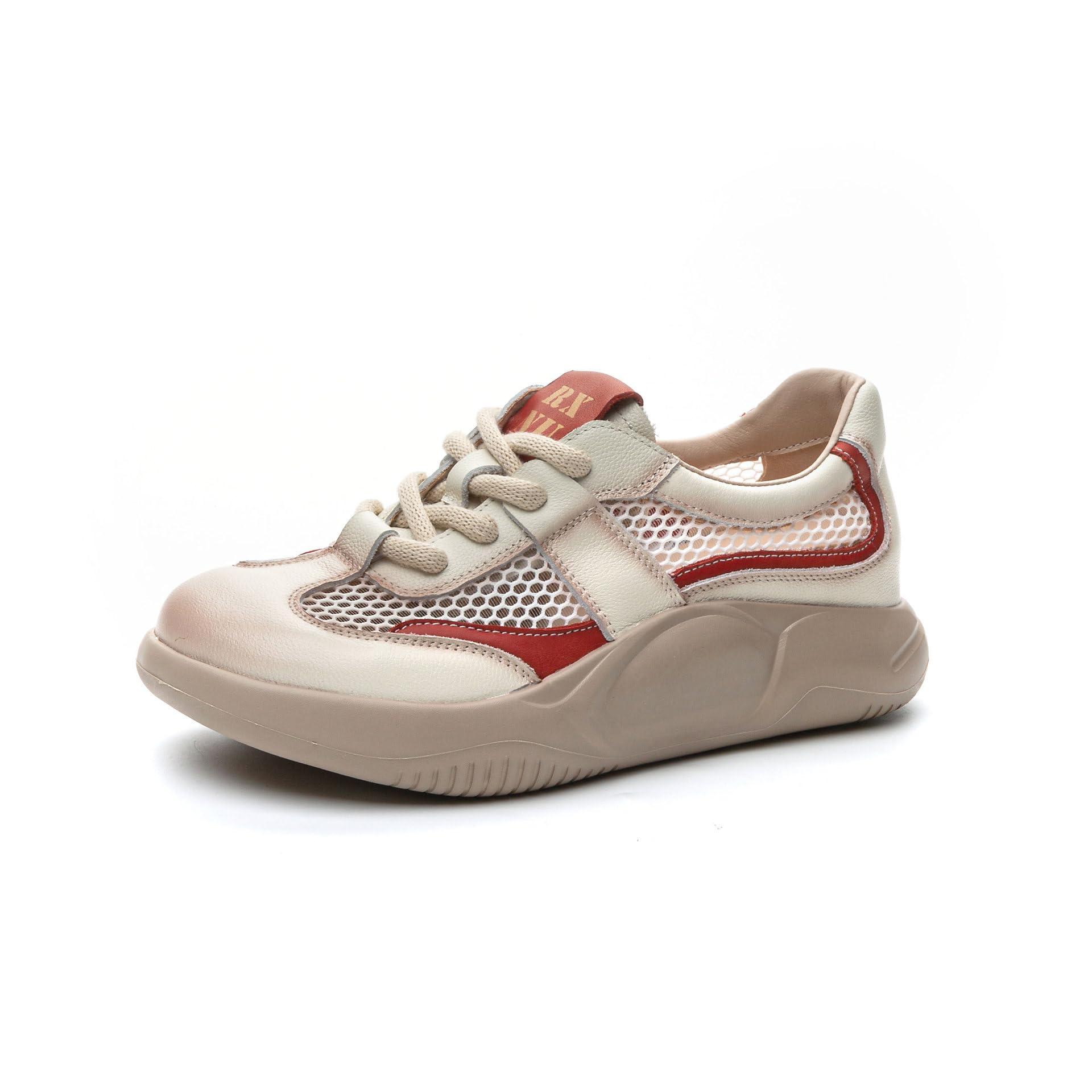 Dajingkj Sandały damskie z prawdziwej skóry, oddychająca tkanina siatkowa, podeszwa typu sneaker, z wycięciem, na lato, wygodne buty do noszenia na co dzień
