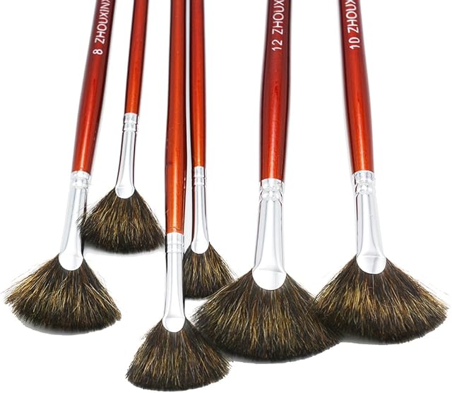 high-Grade Mink 6 pcs/Set Fish Tail Fan Shape Red birch wood rod Watercolor Gouache Acrylic Painting Pen Artist Oil Painting Brushes Art Supplies