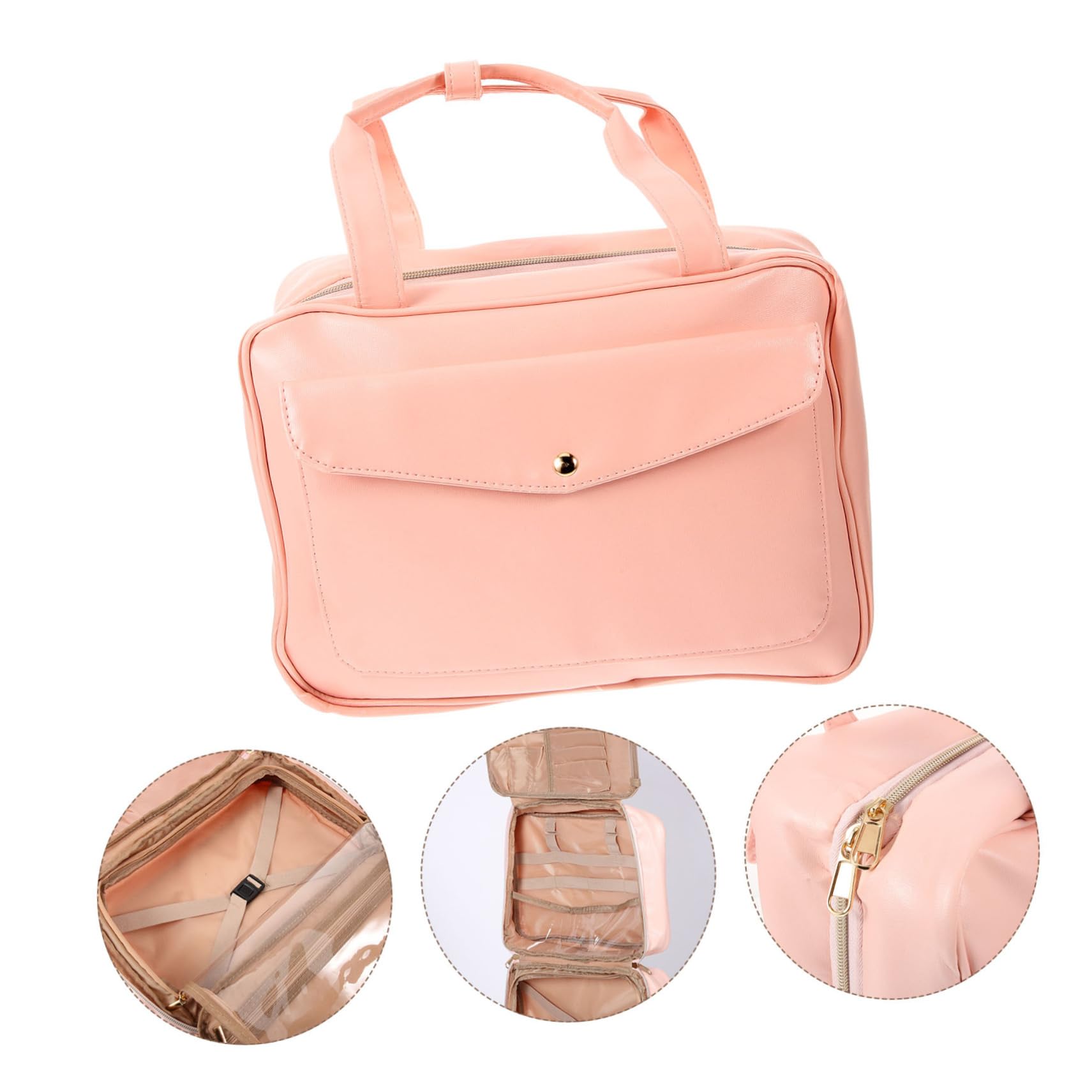 Borsa da Toilette Rosa in Pelle Pu, Grande Capacità | Scomparti Multipli e Tasche, Manico e Design Appendibile, per Viaggio e Uso Outdoor