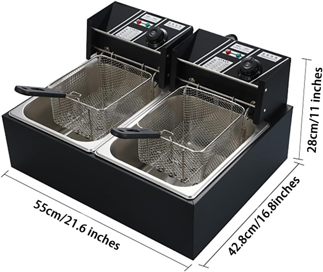 Electric Fryer with 6L Drying Basket -1700W Stainless Steel Commercial Desktop Adjustable Temperature Control, Suitable for Home Kitchens and Restaurants,D