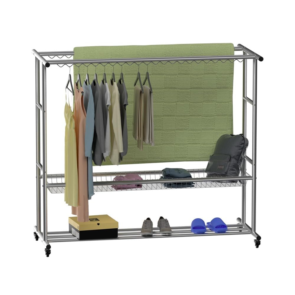 Étendoir à linge multifonction double tige extensible et séchoir robuste