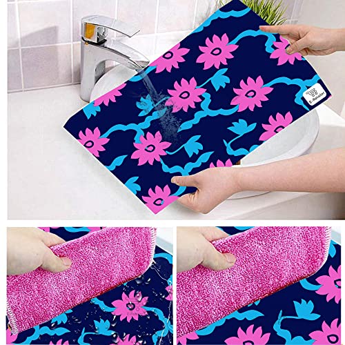 Image of Polyester 3-Layered Fridge Top Cover /Refrigerator Cover With Utility Pockets and Set of 4 Pc Fridge Mats (Color -Floral Blue, Size-39x21 Inches)