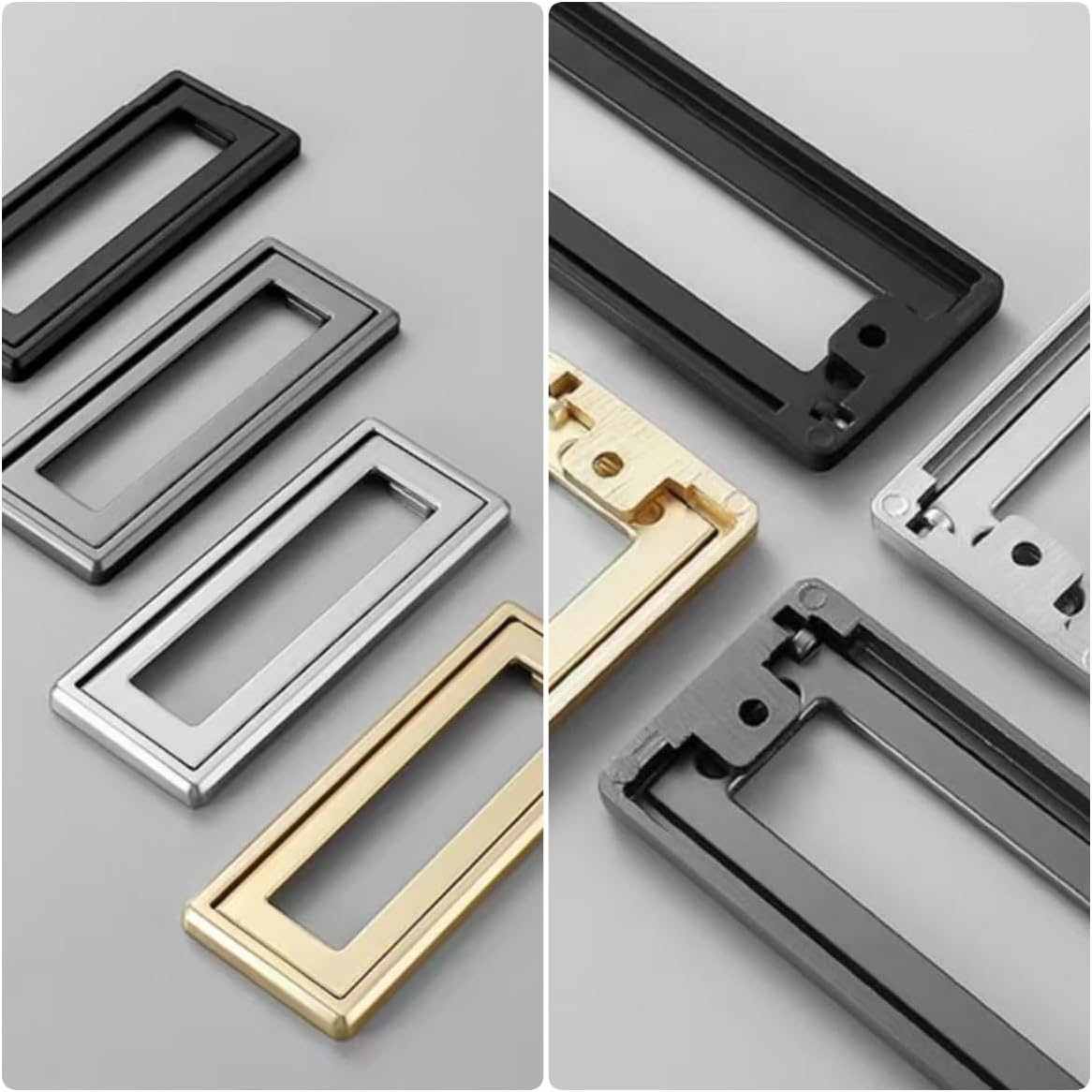 4 Color zinc Alloy Handle, Rectangular Clamshell pulls, Furniture Hidden Grip Cabinet Door Square Pull Ring Handle with Screws (Black, Medium,Hole Distance:64mm)