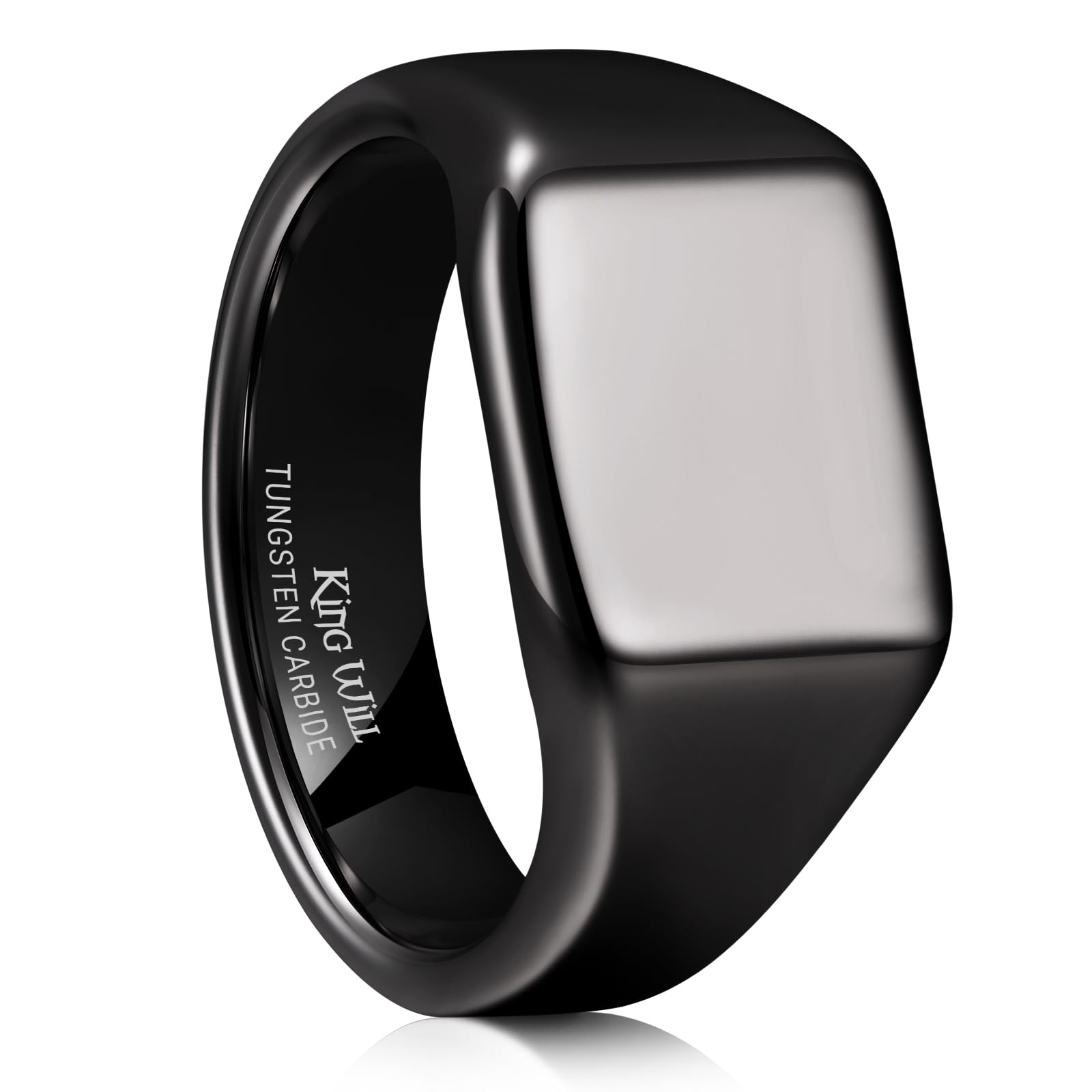King Will Men's Gunmetal/Black Tungsten Signet Rings Thumb Pinky Biker Band Ring For Men High Polished Plain Wedding Statement Ring Comfort Fit Size 7-12