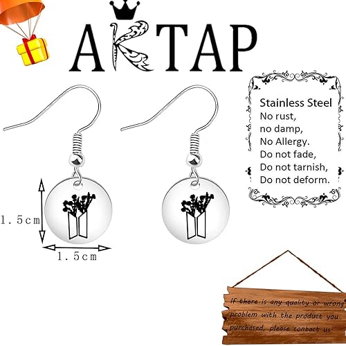 Miniatura 6 de AKTAP K-pop Jewelry - Pendientes de mercancía Kpop para fanáticos del grupo coreano (aretes K-pop), Acero inoxidable