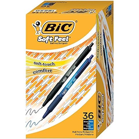 BIC Soft Feel Assorted Colors Retractable Ballpoint Pens, Medium Point (1.0mm), 36-Count Pack, Black and Blue Pens With Soft-Touch Comfort Grip, Perfect Color Pens For Note Taking Cover