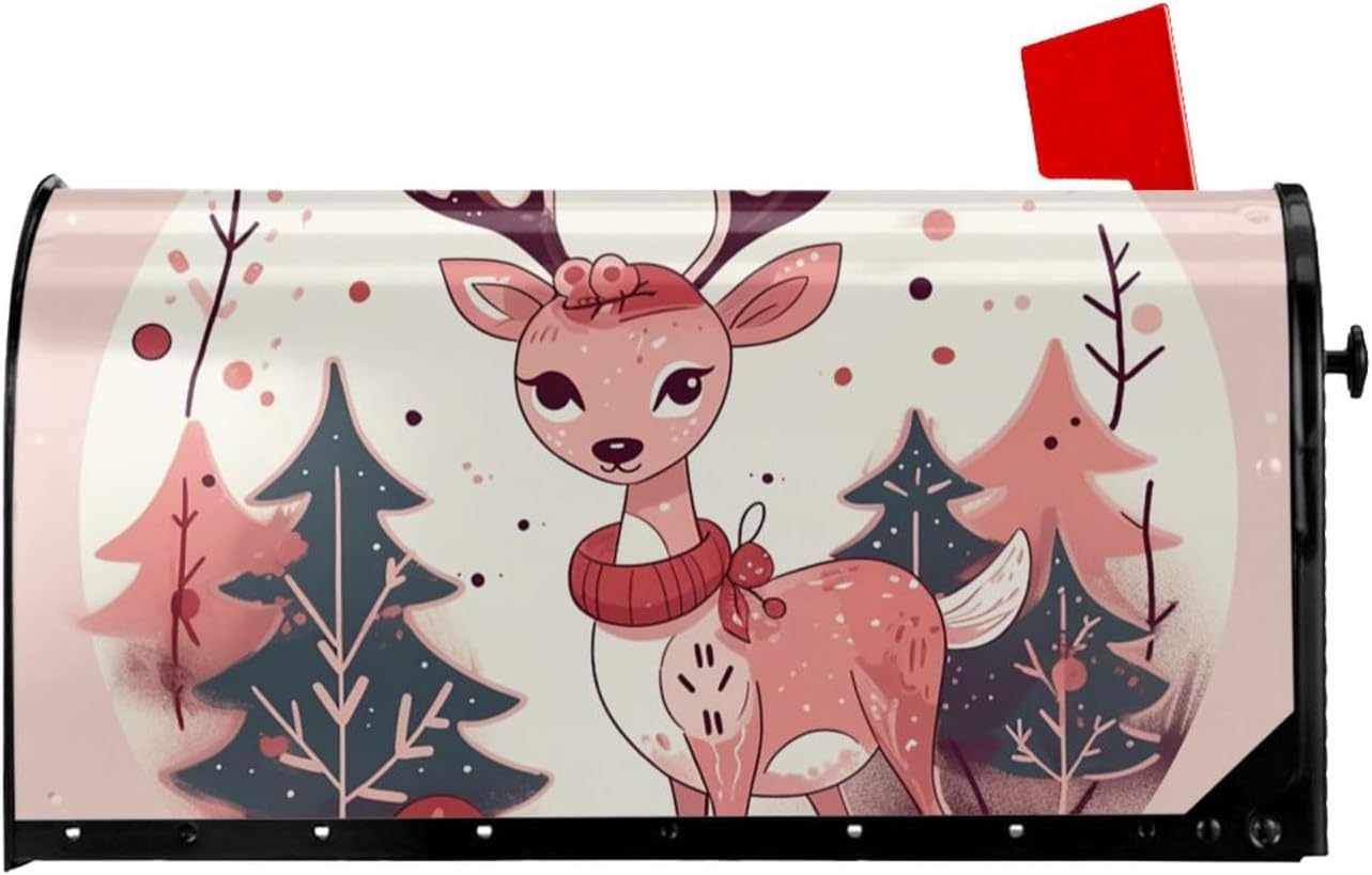 Mailbox Cover Mailbox Wraps Post Letter Box Cover Pine Trees and Deer Mailbox Post Cover for Garden Yard Decor 25.5x21 in, White, B54N5H4JHGHI