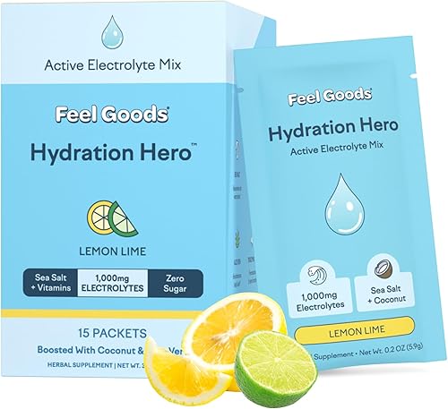 Feel Goods Hydration Hero, electrolitos en polvo, sin azúcar, agua de coco orgánica, magnesio, L teanina, vitamina C y B12, Keto, vegano, sin OMG,