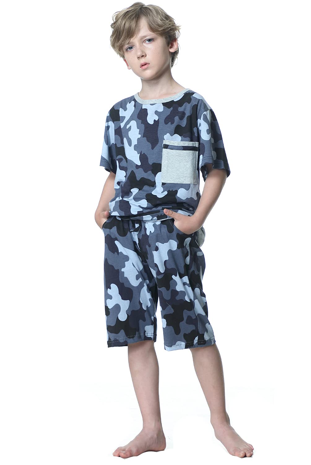 BYX SweetLeisure Big Boys Pajamas,Loose Camo Tie Dye Tee Shorts Cotton Loungewear Size 10 12 14 16
