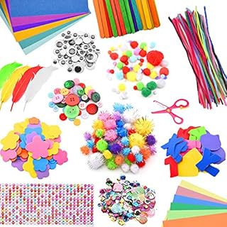 olyee 1000+ Pcs Craft Kits for Kids, Kids Arts and Crafts with Pipe Cleaners, Colour Felt, Glitter Pom Poms, Feather, Buttons, Sequins - Homeschool DIY Arts Craft Supplies Gifts for Kids Toddlers