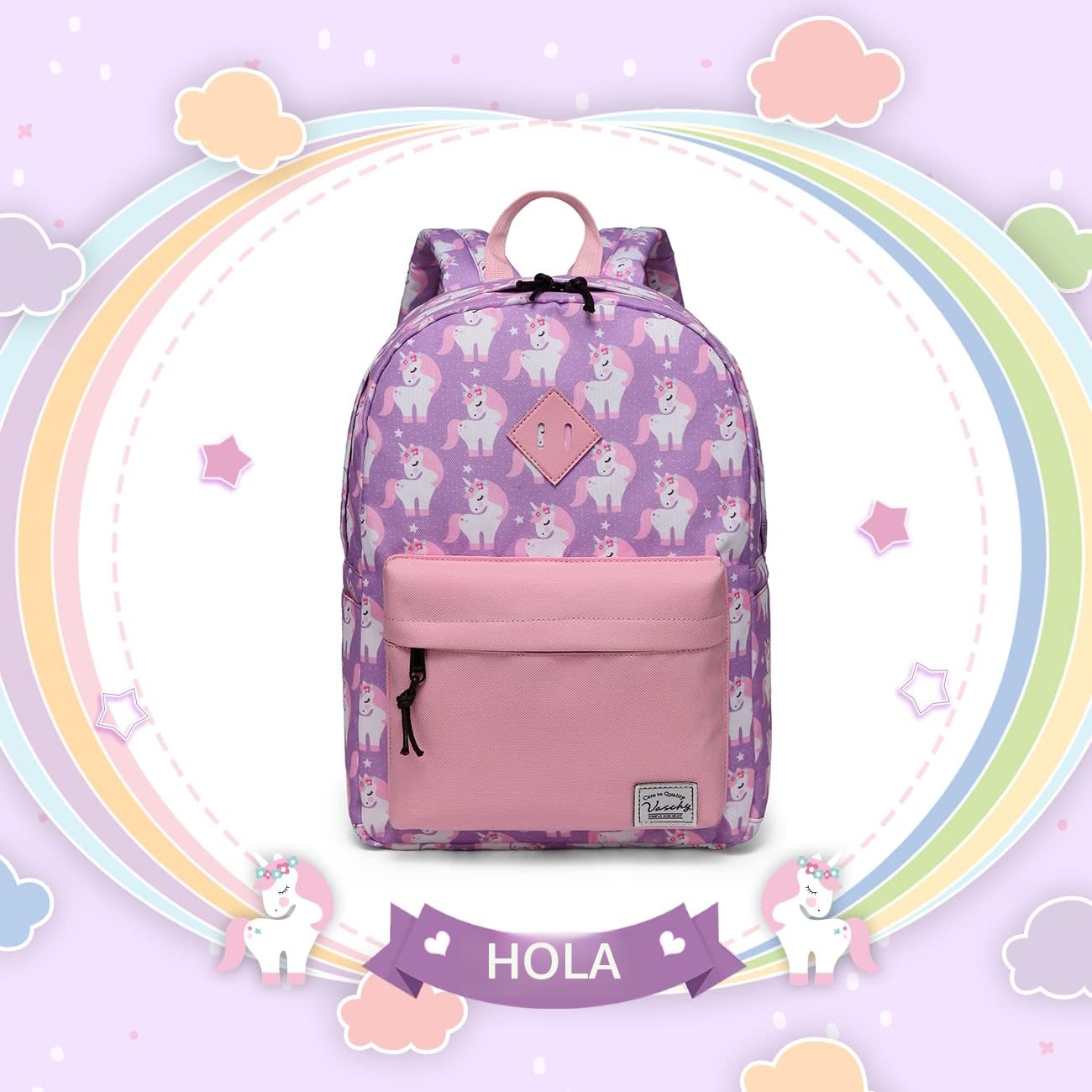VASCHY Mochila escolar para niños y niñas - Mochila infantil - Mochila de jardín de infantes con hebilla de pecho, Unicornio-pequeño, Taille unique, Lindo