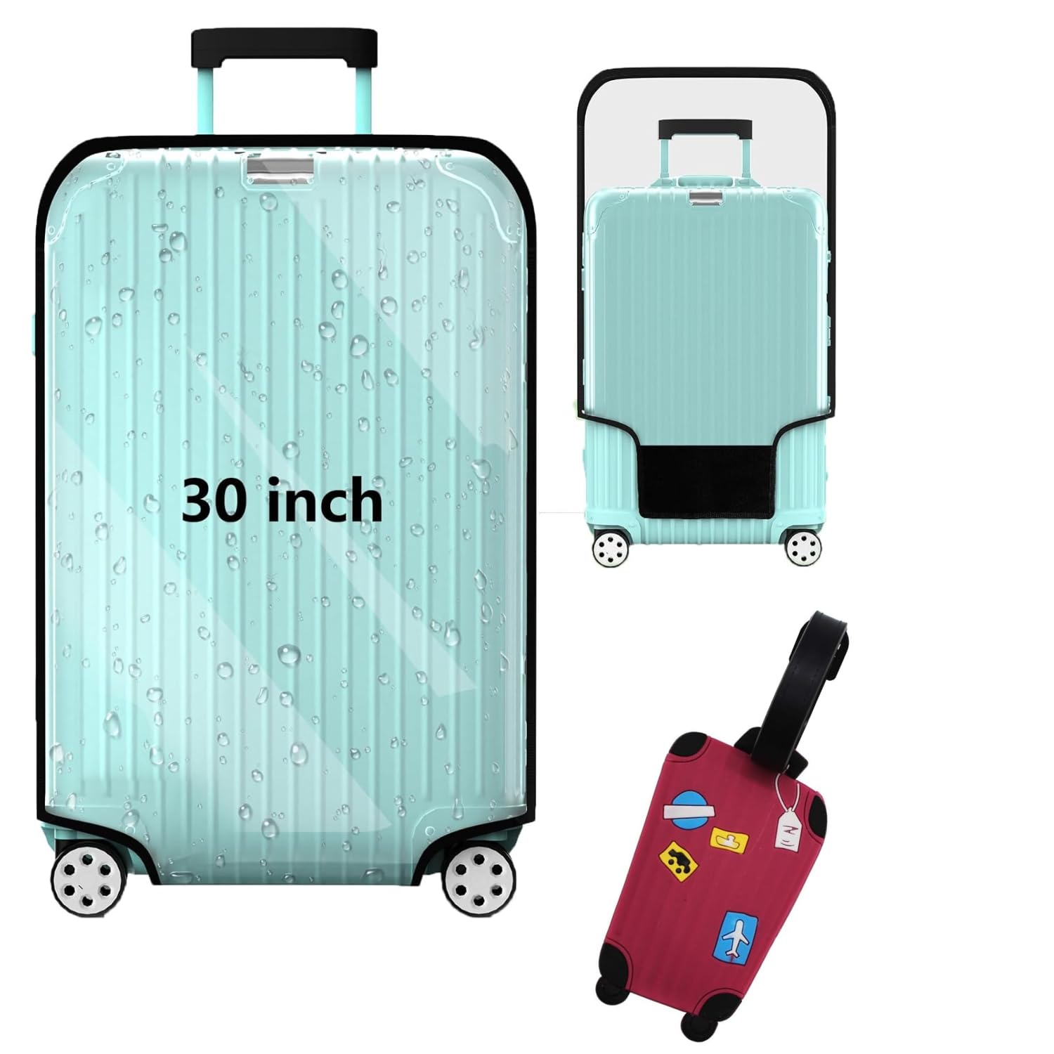 Cover for Hard Luggage Trolley Bags Transparent Protective Covers and with Zipper PVC Fabric Waterproof Clear Suitcase Cover Travel Dustproof Luggage Large Velcro (Luggage Cover 30 inch) 76.CM-image-28