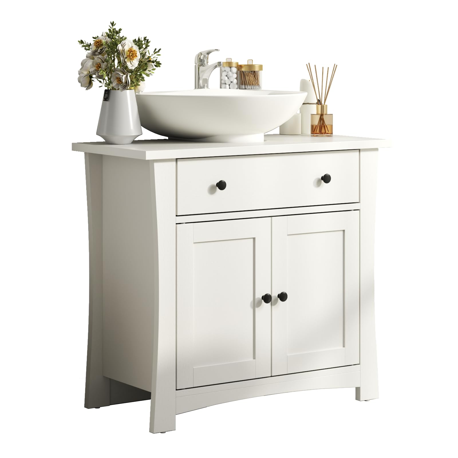 Feonase Bathroom floor Storage Cabinet, Under Sink Bathroom Cabinet with 2 Doors, Floor Under Basin with Drawer, Pedestal Sink Cabinet for Washbasins with Pedestal (60 x 30 x 60 cm) (White)