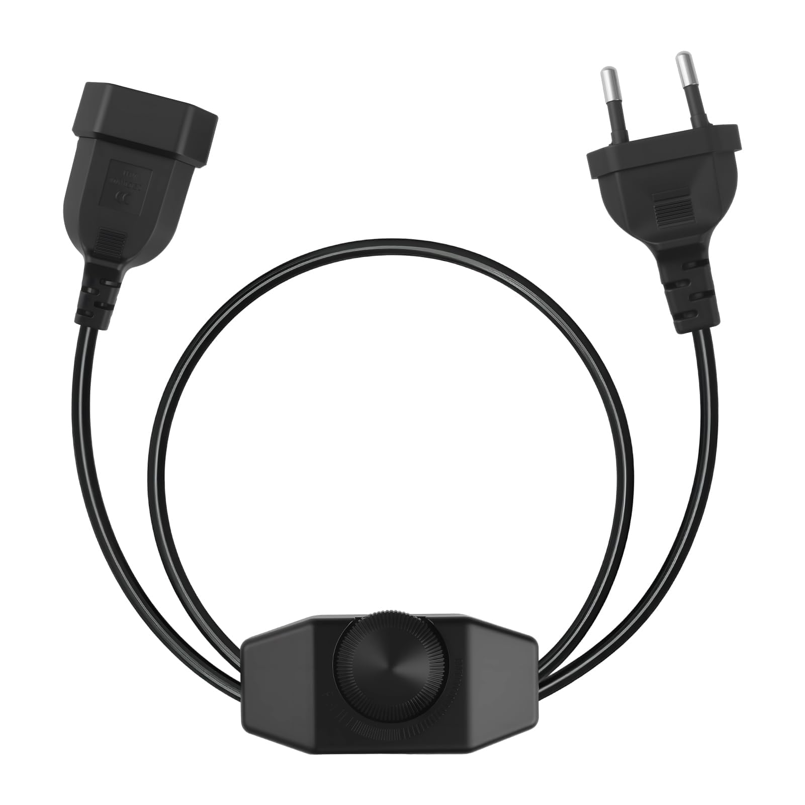 Regulador LED con Interruptor Rotativo, Cable 1M Negro 220-250V 100W Máx, Dimmer Silencioso con Enchufe Europeo para Lámparas y Bombillas LED Regulables, Extensión de Cable Ajustable