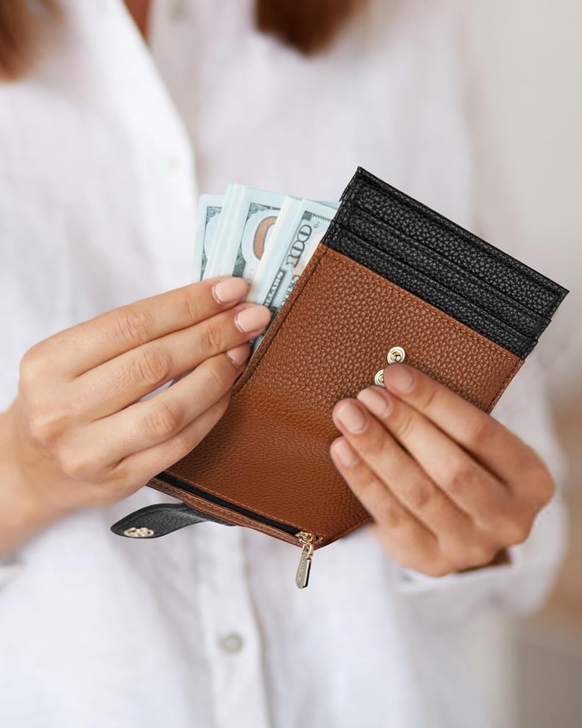 BOSTANTEN Slim Wallet for Women Small RFID Blocking Credit Card Holder Leather Bifold Wallets with Zipper Coin Pocket Black＆Brown - Image 6