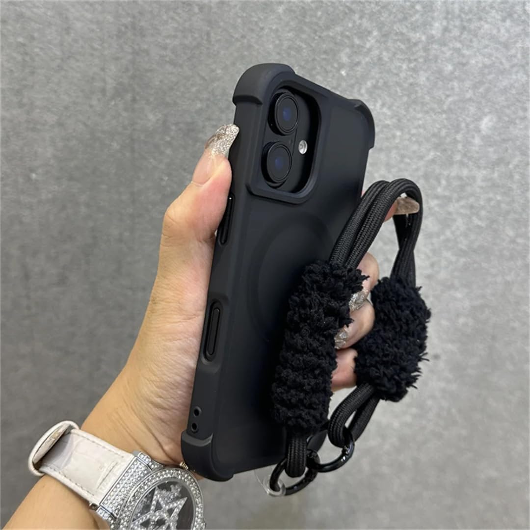 Coque iPhone 11 mate avec cordon peluche pour charge sans fil