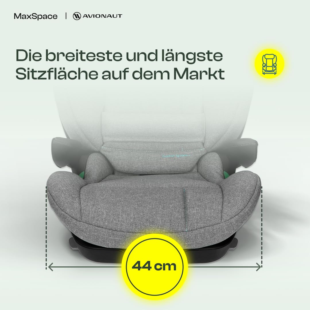 Kindersitz 15-36 kg Avionaut MaxSpace Smart Comfort System+ ergonomisch, sicher & bequem – mit verstellbarer Rückenlehne – ideal zum Schlafen und für lange Autofahrten (Grey)
