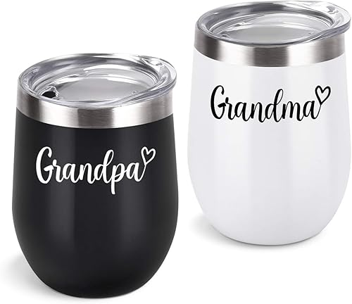 Miniatura 1 de Juego de vasos de vino para abuelos y abuelos, vaso aislado de acero inoxidable con tapa, regalos de Navidad para abuelos para abuela y abuelo de