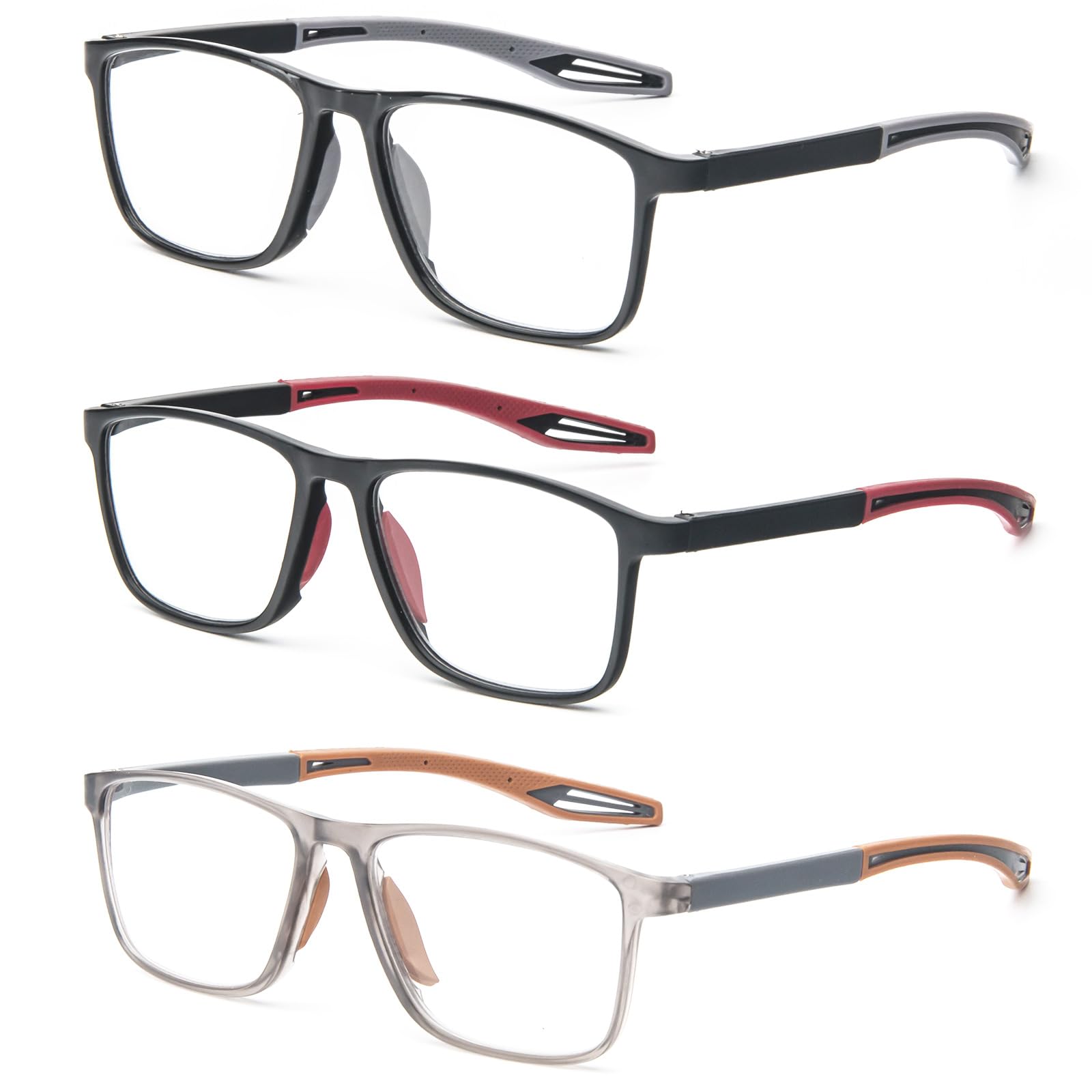 MMOWW 3 Pares Gafas de Lectura Deportiva para Hombres y Mujeres Anti - Luz Azul Ultraligeras TR90 Marco Gafas de Lectura