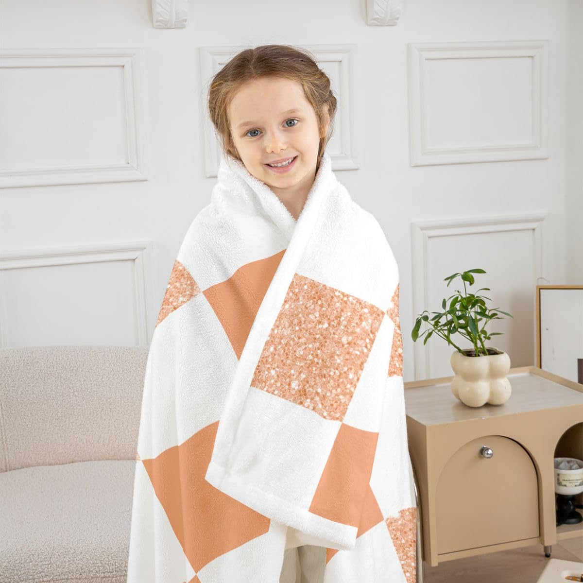 Homewish Orange Glitzer Kariert Wohndecke 229x229cm