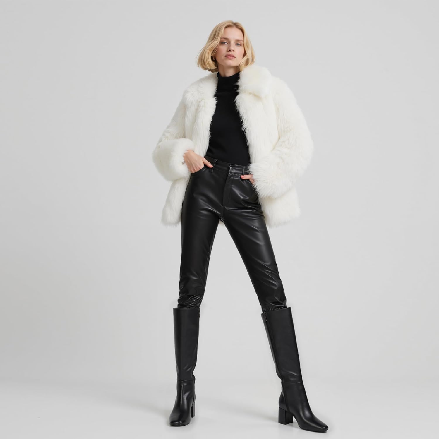 Knee High Boots Women Chunky Heel Square Toe Tall Boots for Women Block Mid Heeled Long Fall Boots with Side Zipper - Image 6