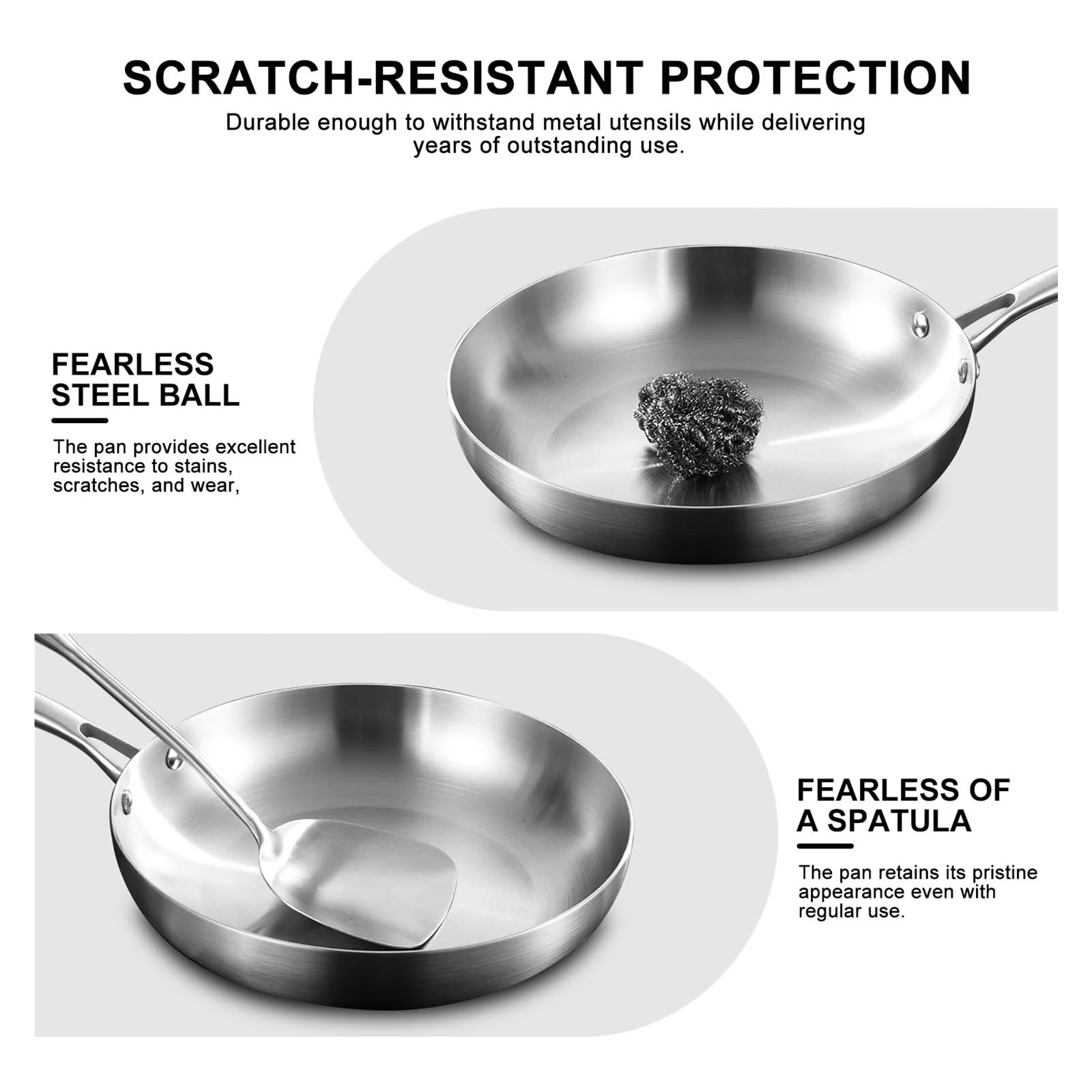 poele inox Poêle à frire antiadhésive en acier inoxydable, ustensile de cuisine non revêtu for cuisinière gaz et induction(24cm)