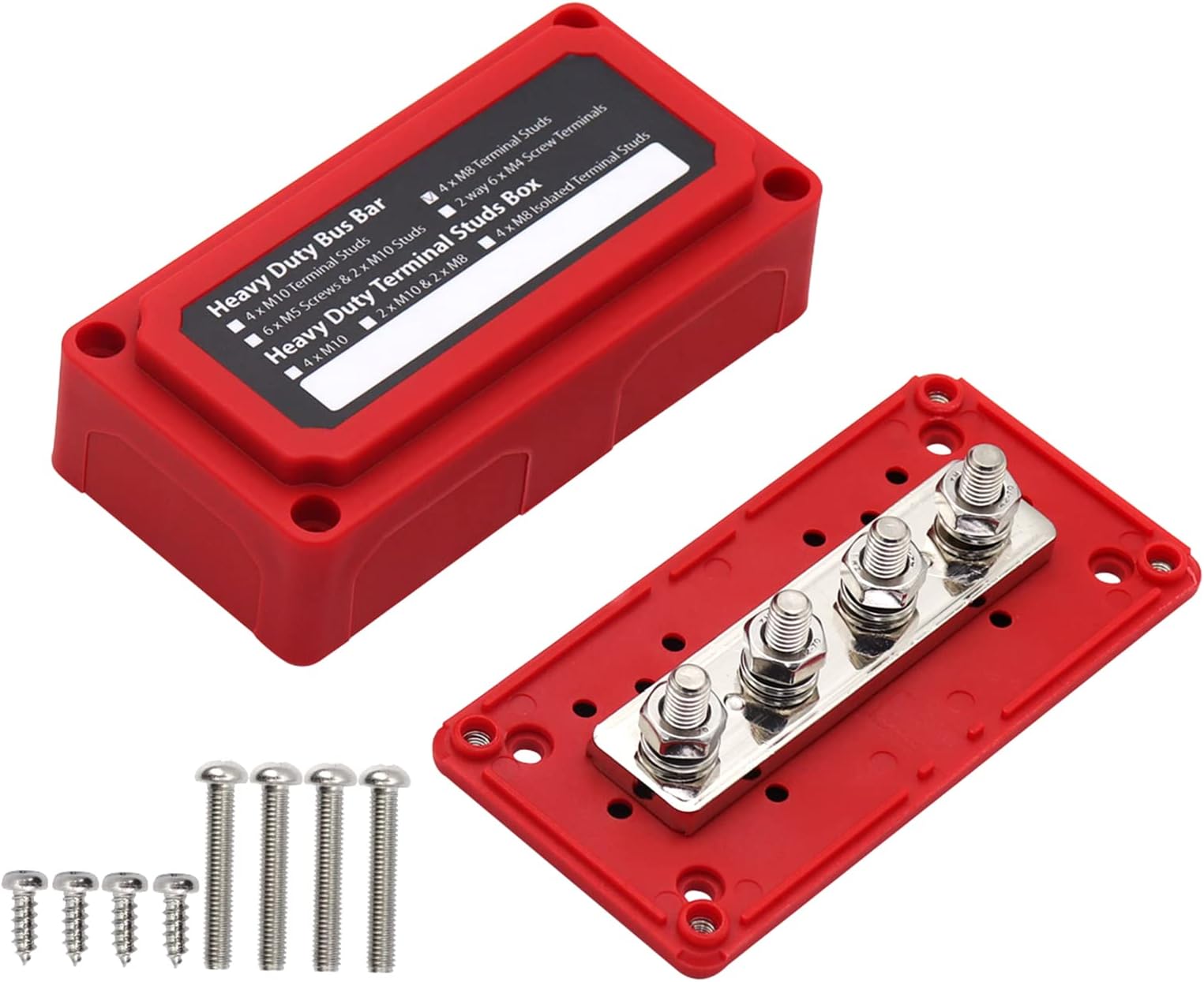 Fawoonu Power Distribution Block Heavy Duty Bus Bar Box with 516in M8*4 Terminal Studs 48V 300A Post Battery Junction Block for Car RV Truck Marine Boat