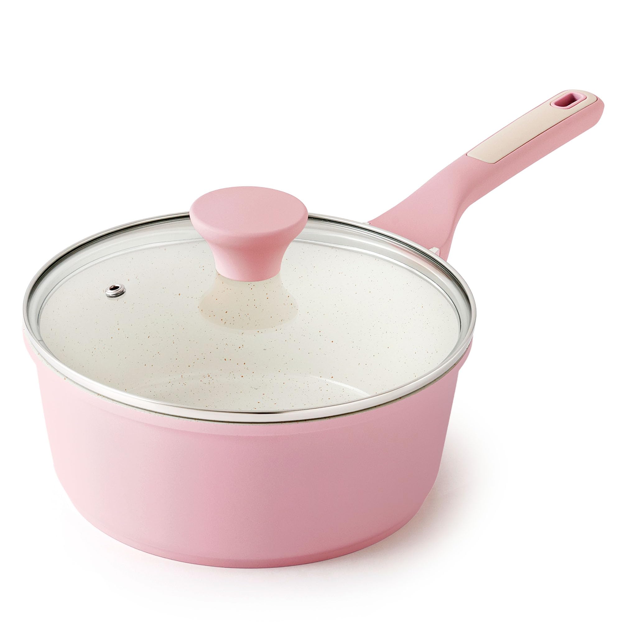 SENSARTE 2.5 QT Ceramic Nonstick Saucepan with Lid, PTFE/PFAS Free, Pink