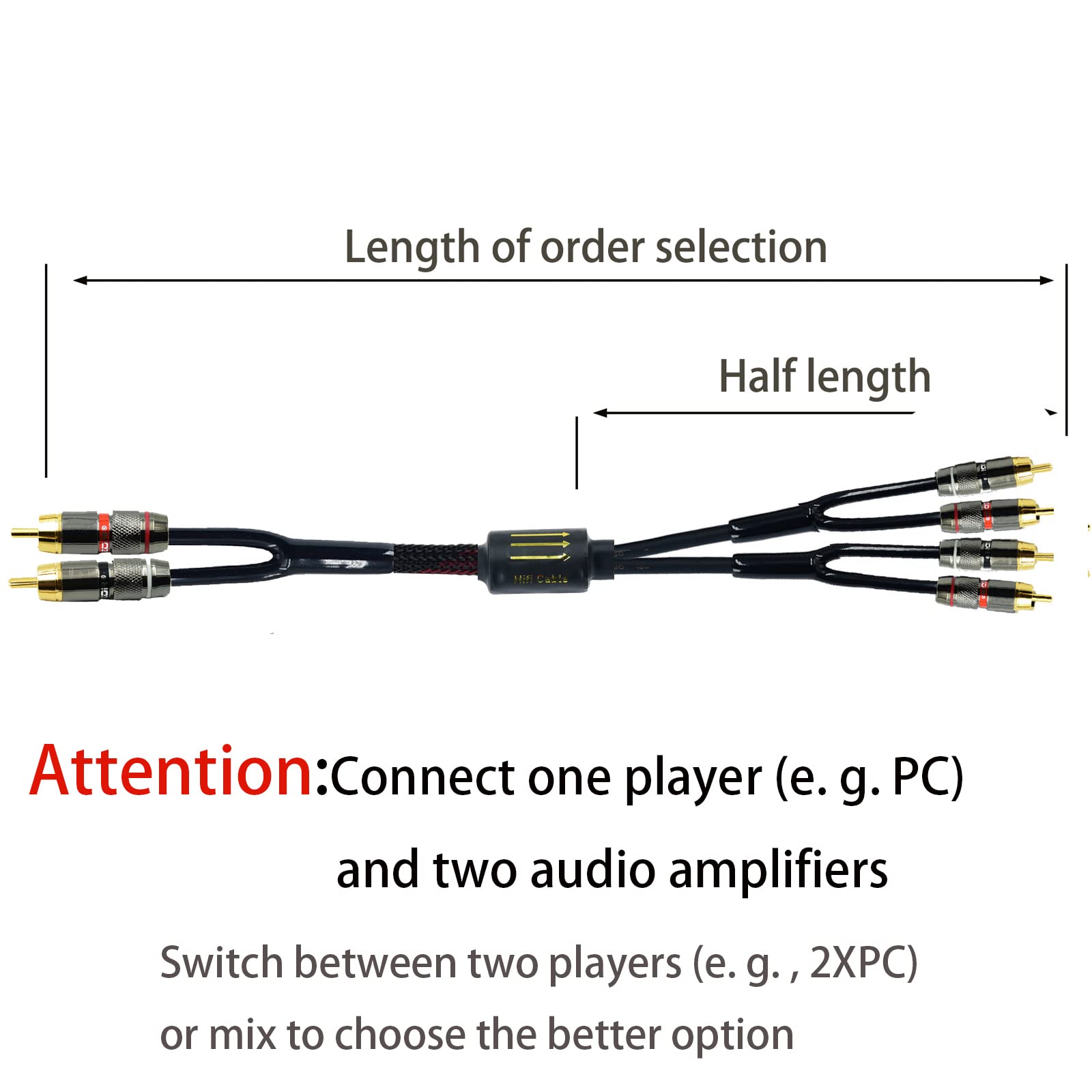 Arklove Cavo audio stereo con connettore RCA schermato da 3 m 2 maschio a 4 maschio adattatore Y adattatore cavo di prolunga placcato oro 24k 1 ingresso 2 uscite