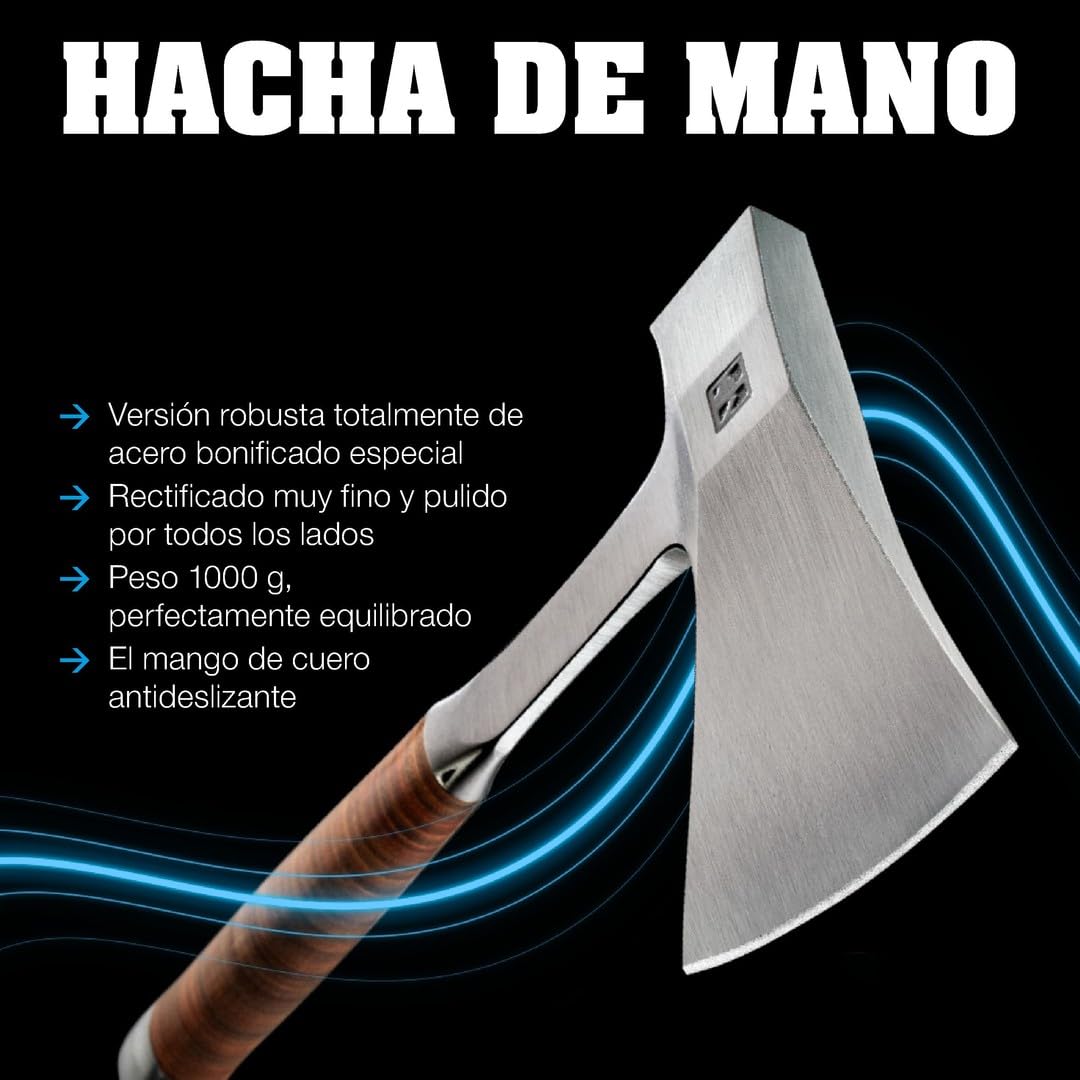 Hacha de Mano con Mango de Piel, Incluye Funda de Piel protección contra Cortes | 3555.375