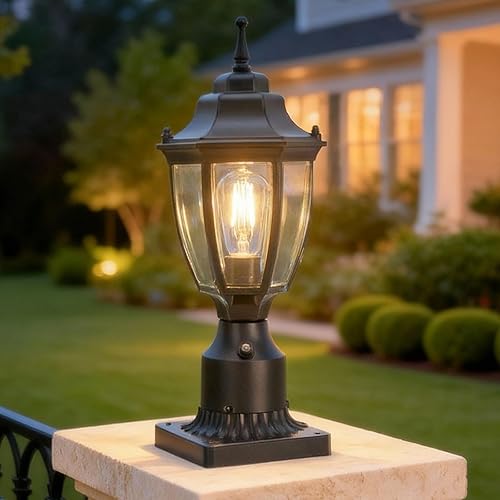 Luces de poste para exteriores del anochecer al amanecer, impermeables, de aluminio, negro, lámpara de poste antioxidante, farol de luz al aire